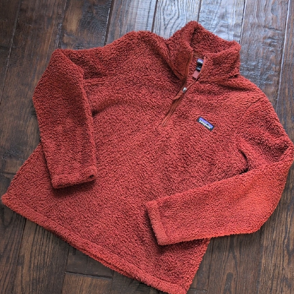 PATAGONIA I Los Gatos Burr Rust Orange Fleece Sherpa 1/4 Zip Pullover Top, L - Picture 3 of 13